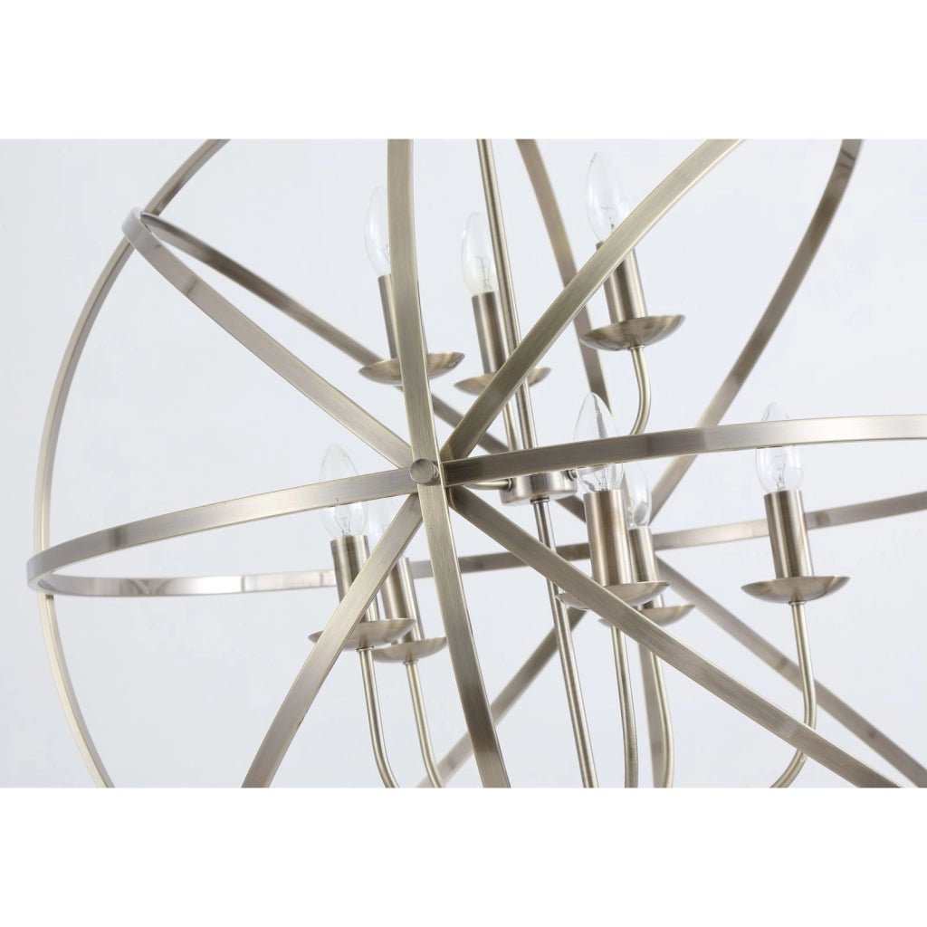 Lampadario Orbit da 8 litri, metallo ottone anticato