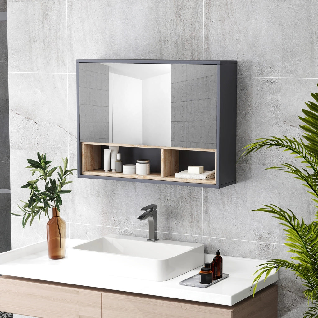 Armadio bagno con specchio e ante ¨C Minimal ¨C grigio 80x30x180 cm