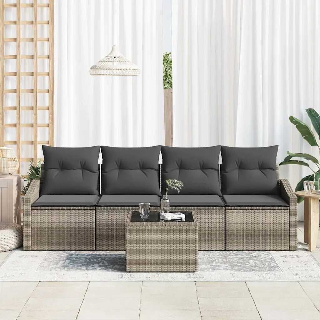 Set di divani con cuscino con cuscino 5 pcs Grigio polyrattan