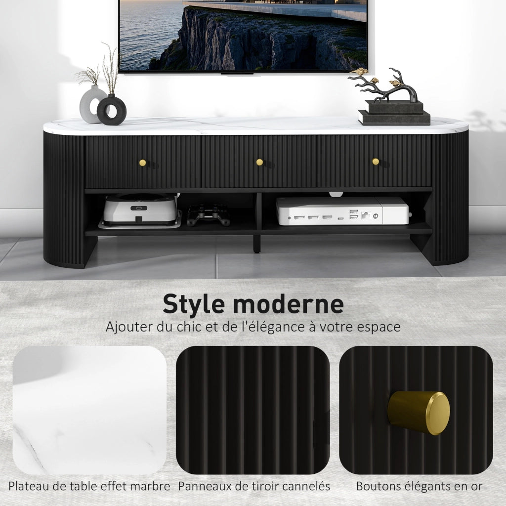 Mobile TV 140 cm ¨C Xylo ¨C Effetto Marmo Nero con 3 Cassetti e 2 Ripiani