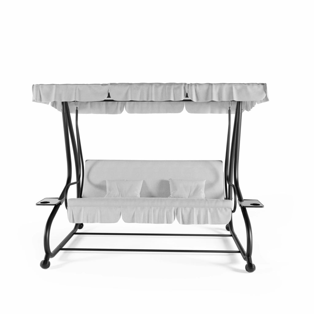 Dondolo 3 Posti Reclinabile Madeira Tettuccio Parasole Regolabile Cuscini Imbottiti Diventa Letto Struttura Robusta In Acciaio Verniciato Giardino Esterno Balcone Terrazzo 200 x 120 x 160 cm Grigio