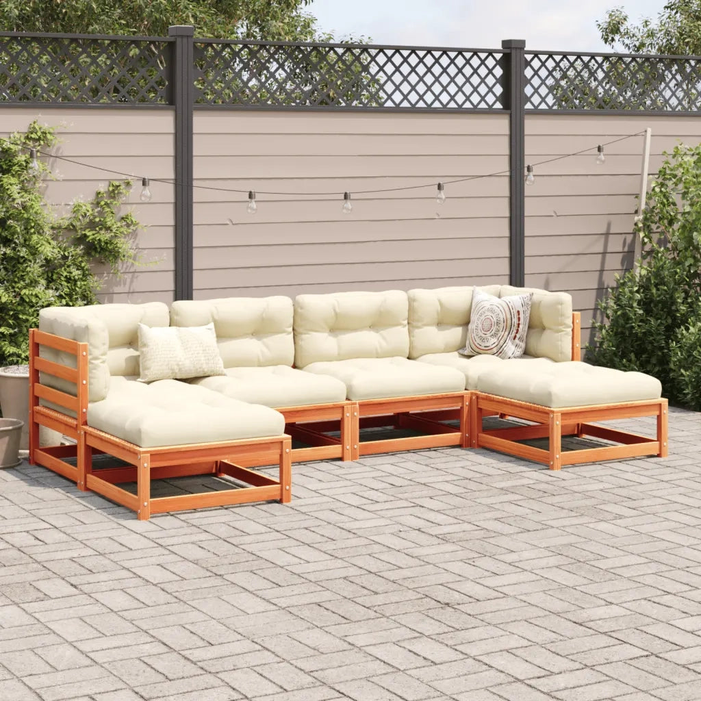 Set Divani Giardino 6pz con Cuscini Marrone Cera Massello Pino