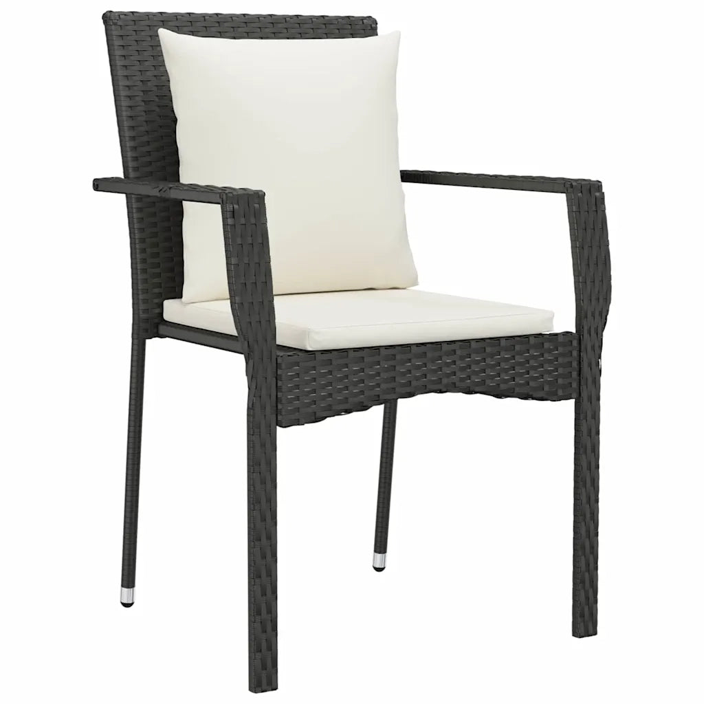 Set da Pranzo per Giardino con cuscino 7 pcs Nero polyrattan 3380076