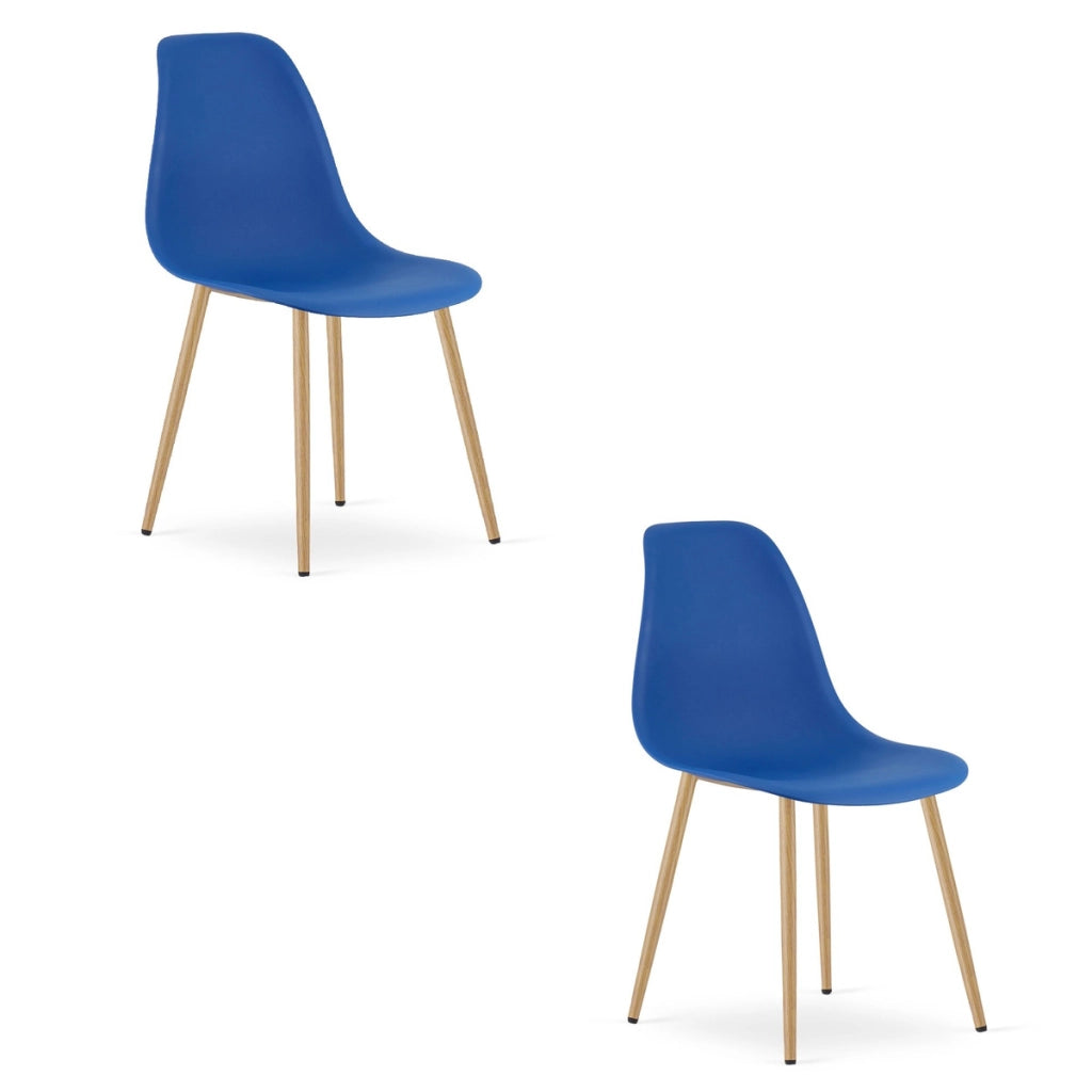 Set di 2 sedie moderne WAT blu con gambe effetto legno