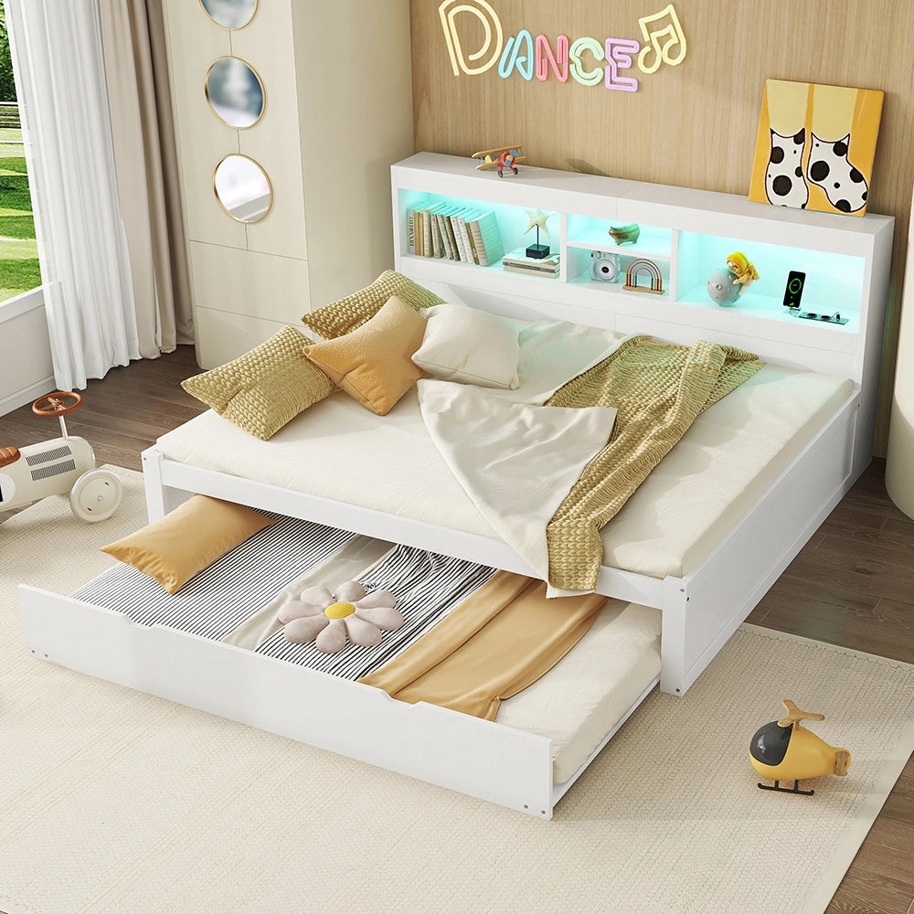 Divano letto daybed - Xylo - 140x200 cm LED USB contenitore bianco