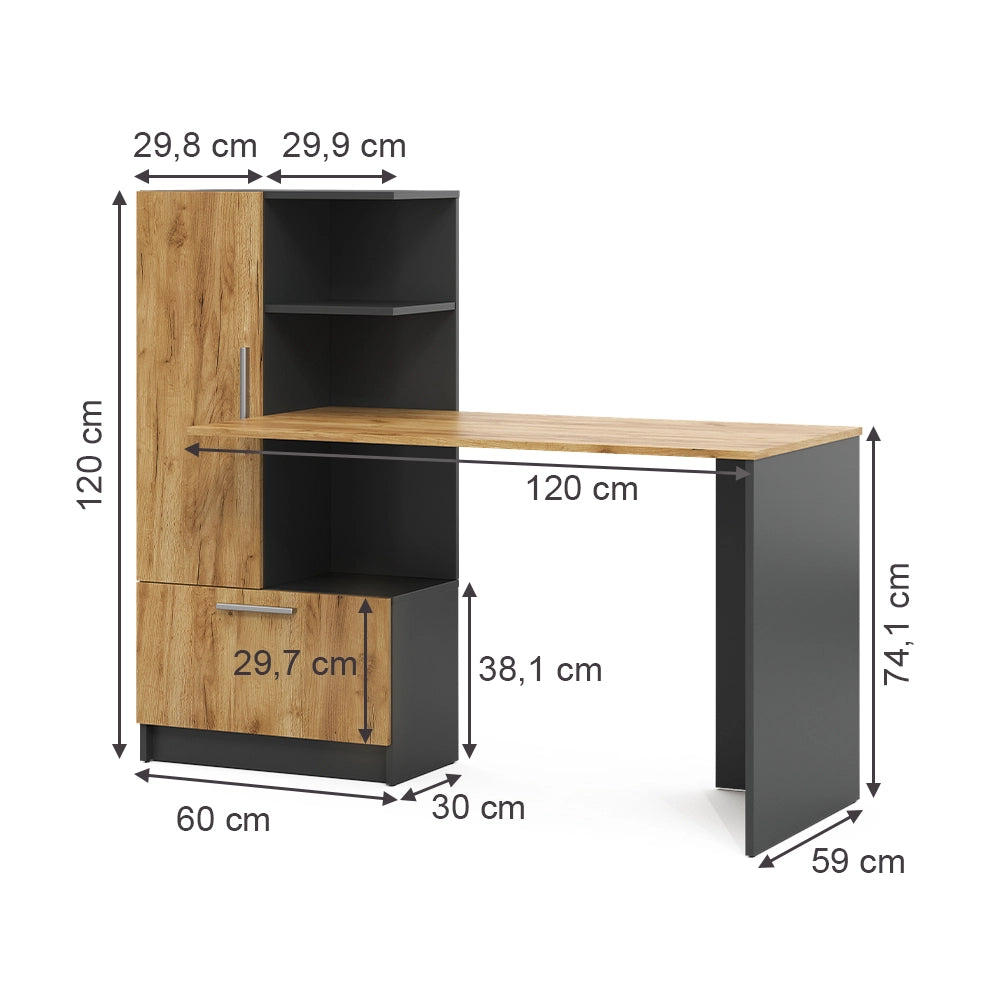 Vicco Scrivania Antracite/quercia dorata 150 x 59 cm
