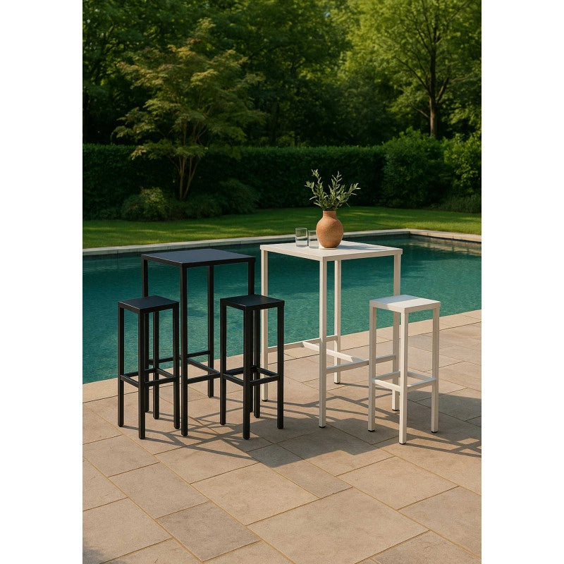 Tavolo Bar Alluminio Alma Con Poggiapiedi Bianco Quadro Cm 60x60h110