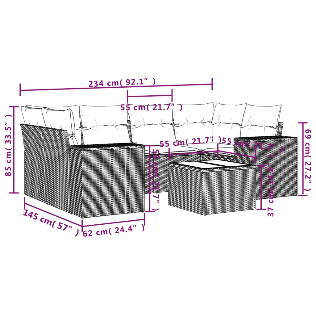 Set Divani da Giardino 7 pz con Cuscini Grigio in Polyrattan