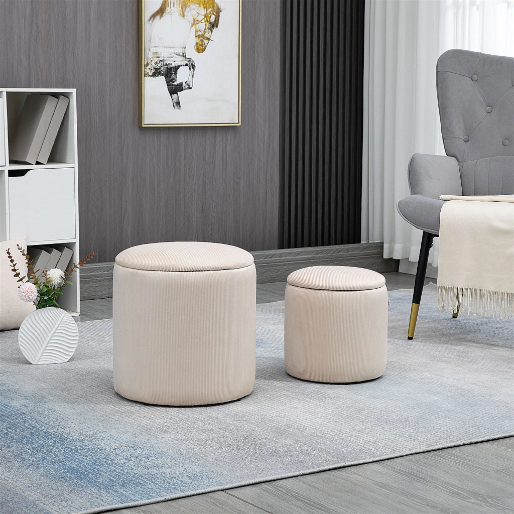 Pouf con Contenitore Set 2 Pezzi ¨C Xylo ¨C Velluto Crema 40x40x41cm
