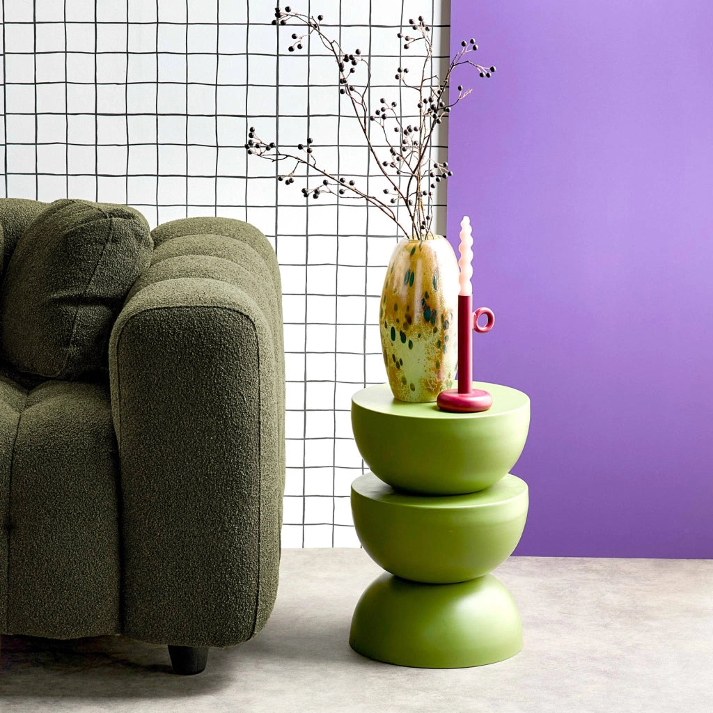 Divano angolare reversibile in tessuto bouclé testurizzato, verde kaki