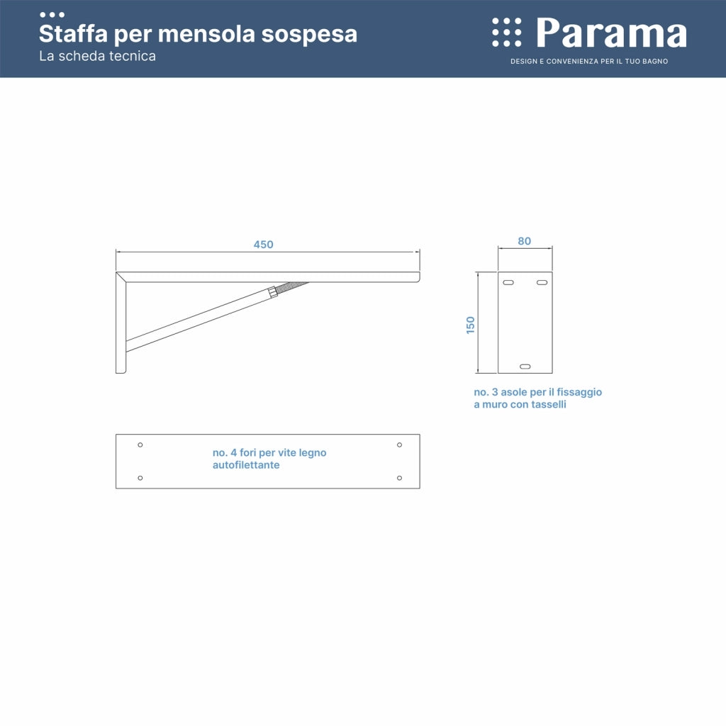 Staffa universale regolabile per mensole sospese