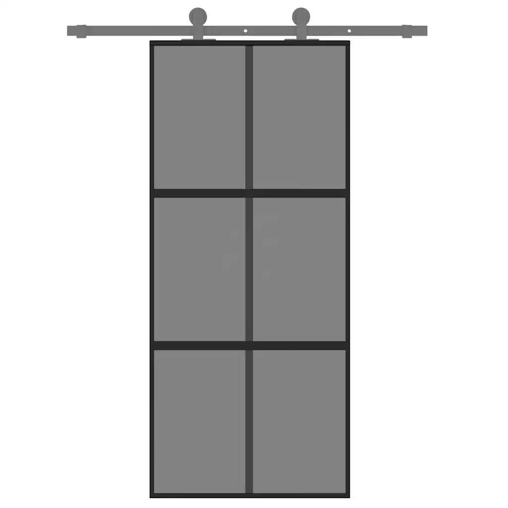 Porta Scorrevole Nera 90x205 cm in Vetro Temperato e Alluminio 155214