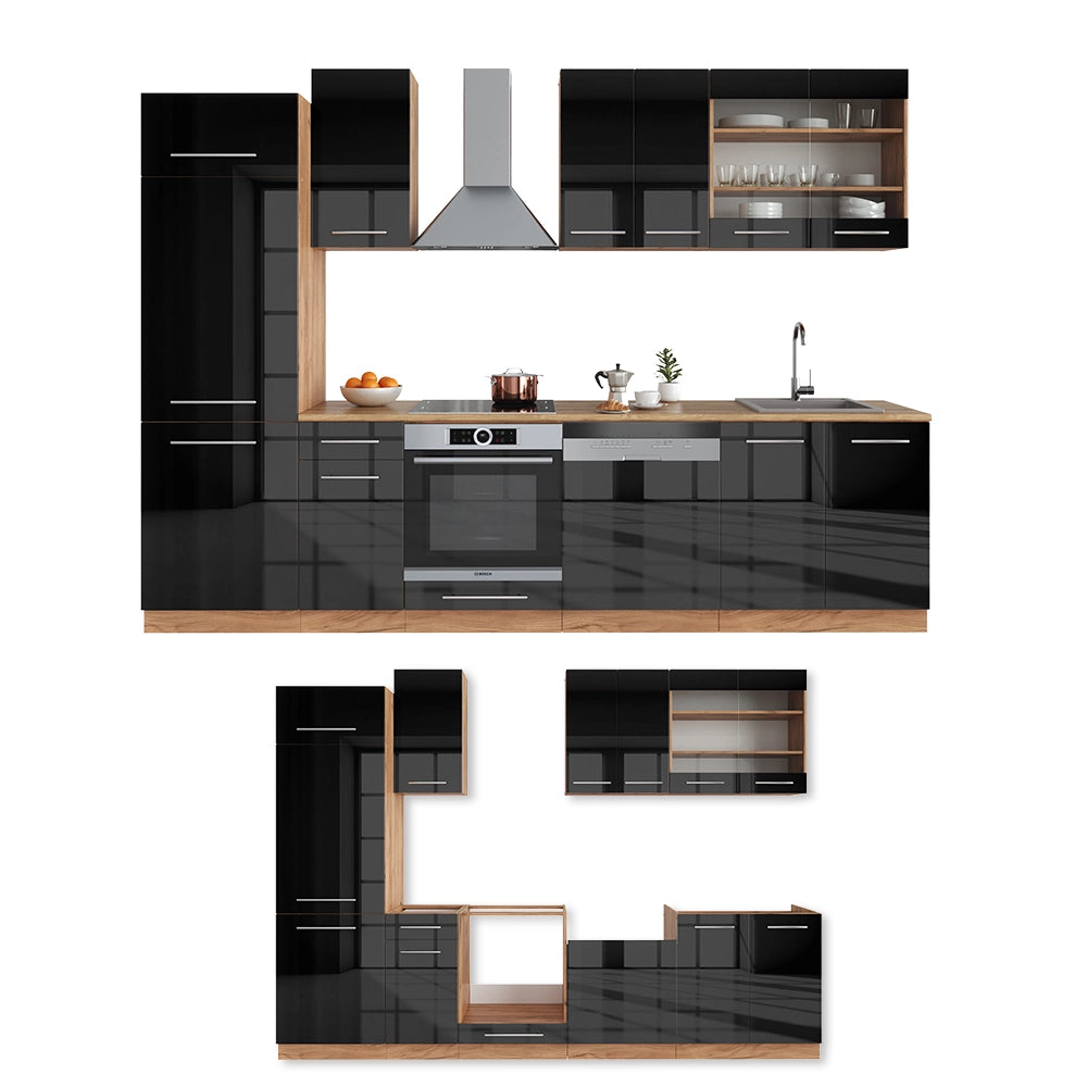 Cucina componibile Fame-Line Antracite lucido/Rovere dorato 300 cm, PL Antracite Vicco