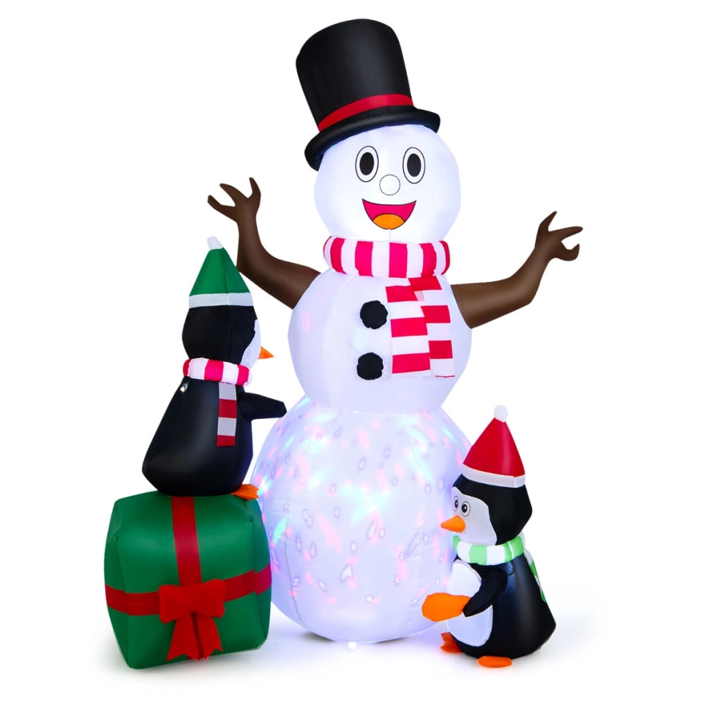 Pupazzo di neve gonfiabile da 180cm con pinguini, Decorazione natalizia invernale gonfiabile con luci LED soffiatore-Gonfiabili natalizi