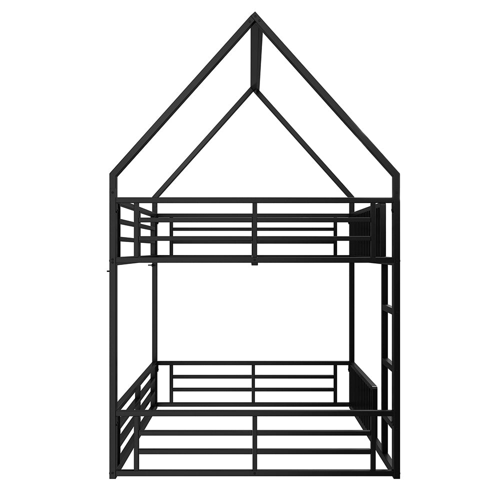 Letto a castello a casetta 140x200cm - Xylo - nero, LED, parapetti