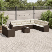 Set Divani da Giardino 11 pz con Cuscini Polyrattan Marrone
