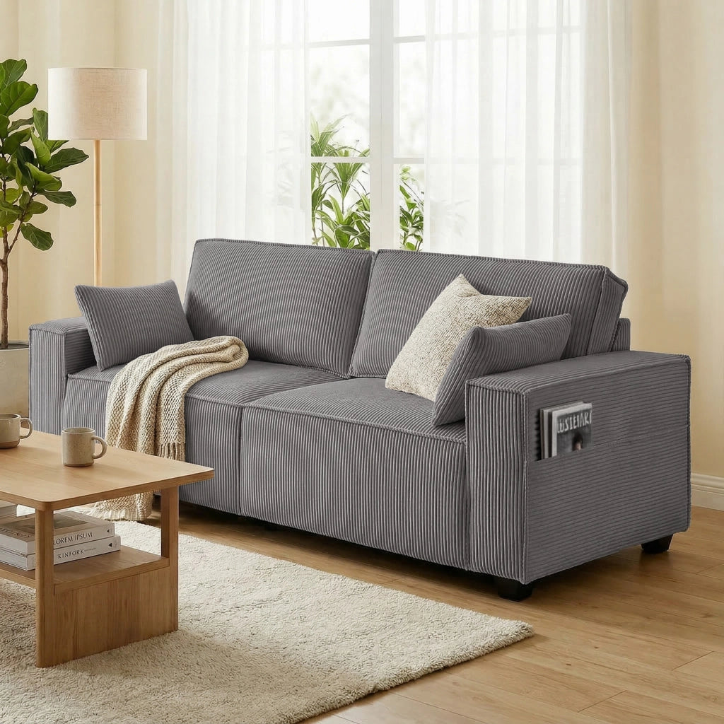 Divano 3 posti 218 cm ¨C Xylo ¨C Tessuto velluto grigio chiaro con cuscini