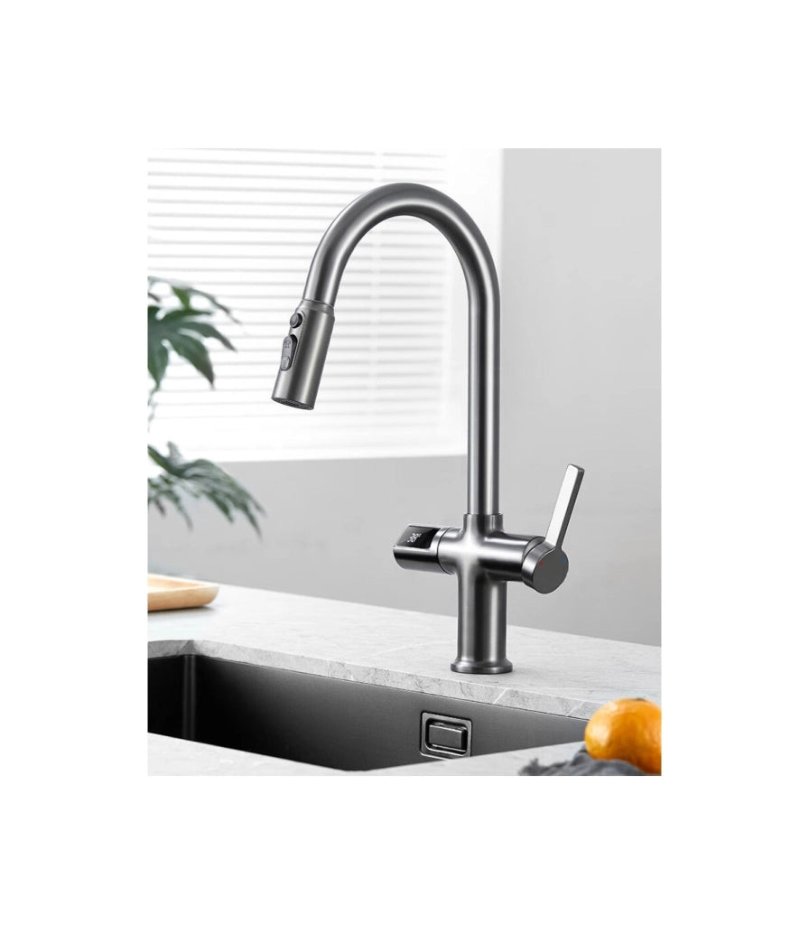 Rubinetto Cucina Display LED Temperatura LH-232 | Rame Massiccio | Estraibile | Monocomando e 3 Modi Acqua
