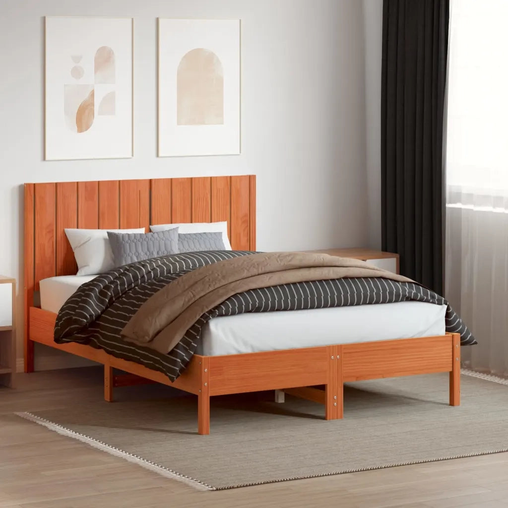 Testiera Marrone Cera 135 cm in Legno Massello di Pino 844343