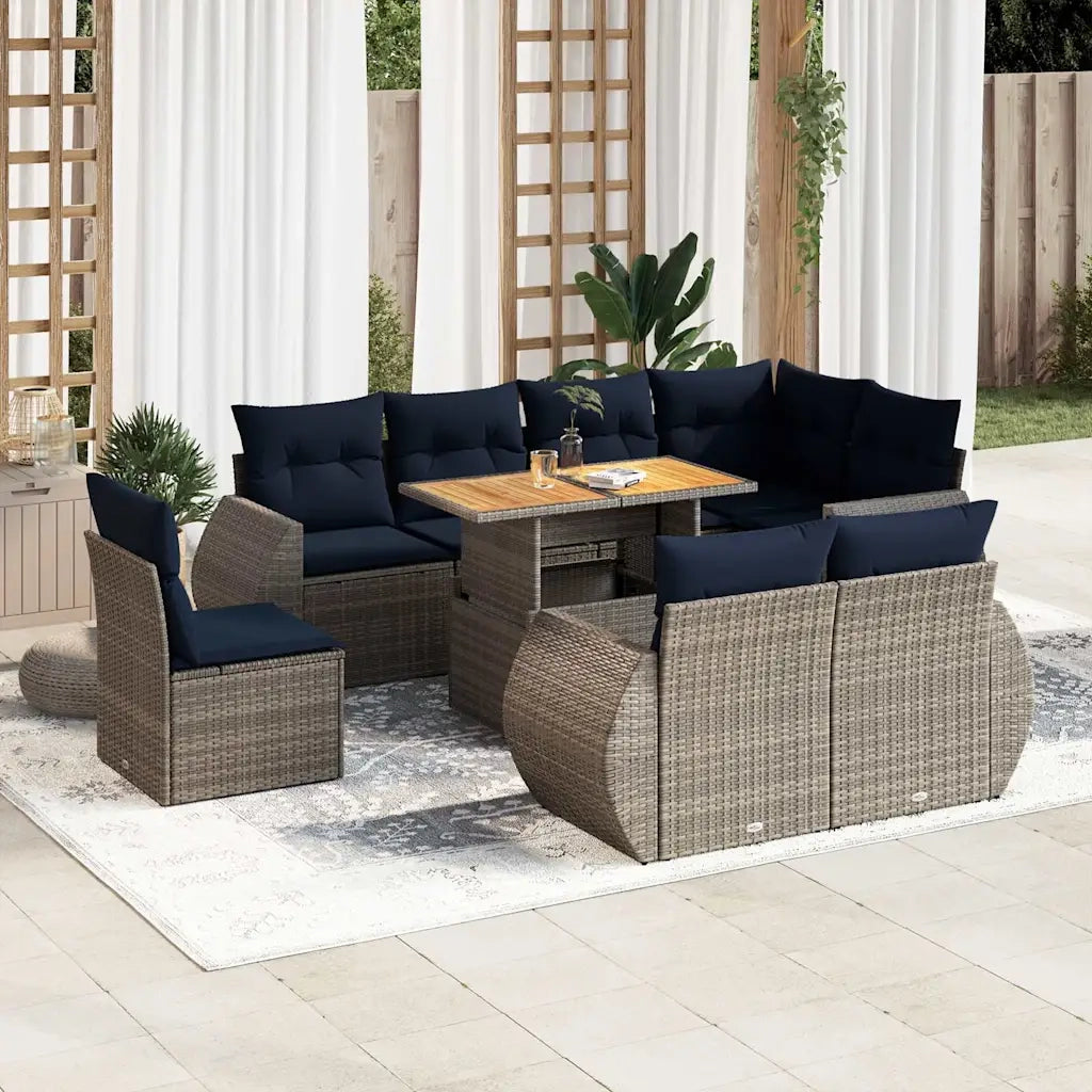 Set Divano da Giardino 9 pz con Cuscini Grigio in Polyrattan 3327281