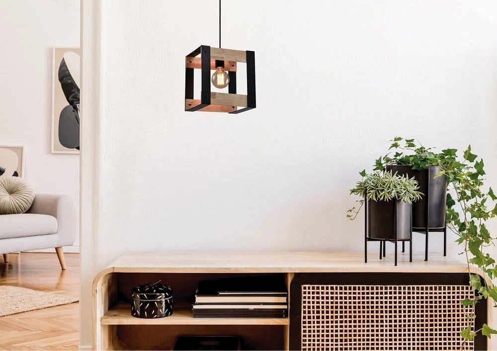 Lampada a sospensione Candellux Varna legno nero E27