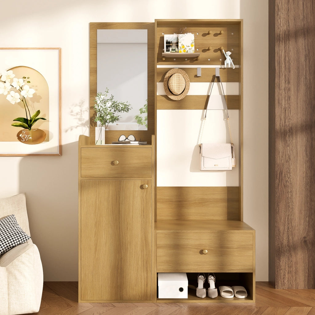 Guardaroba Ingresso con Specchio e Scarpiera ¨C MINIMAL ¨C Appendiabiti, Ripiani, Ganci, 105 cm