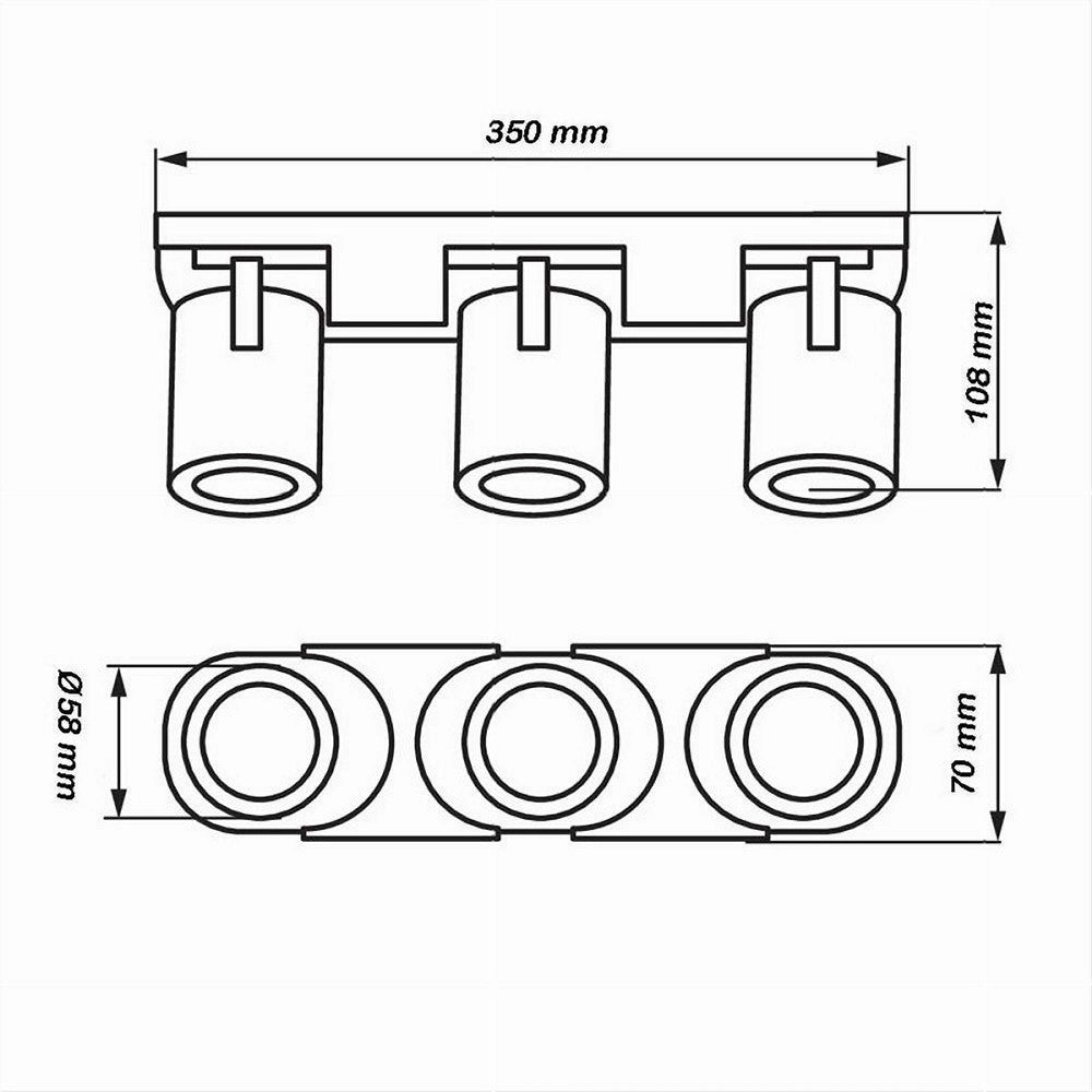 Trade Shop - Applique 3 Diffusori Orientabile Soffitto Parete Lampada Gu10 Bianco Nero Th8803 - Nero