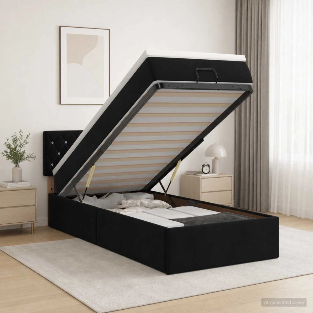 Letto ottomano con materasso Nero 90 x 190 cm Velluto 3457619
