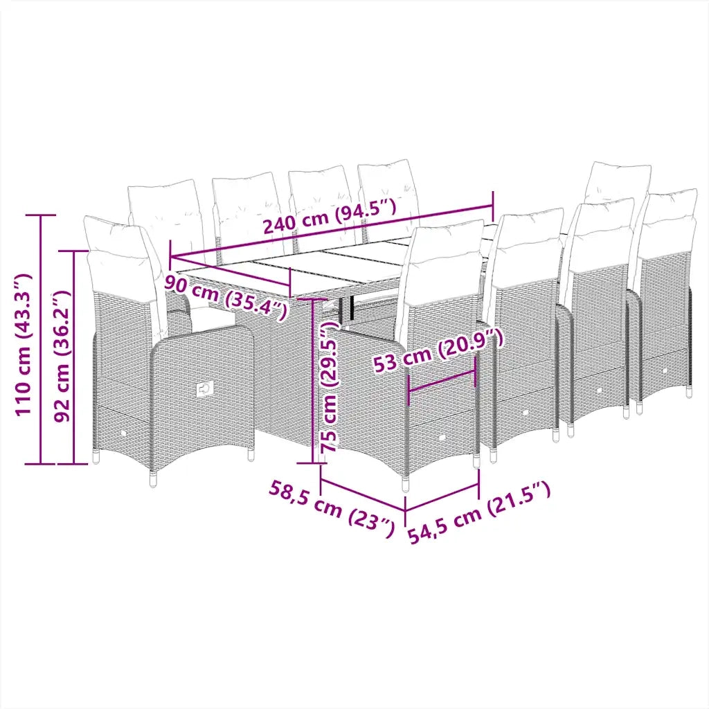 Set Bistrò da Giardino 11 pz con Cuscini in Polyrattan Beige 3277287