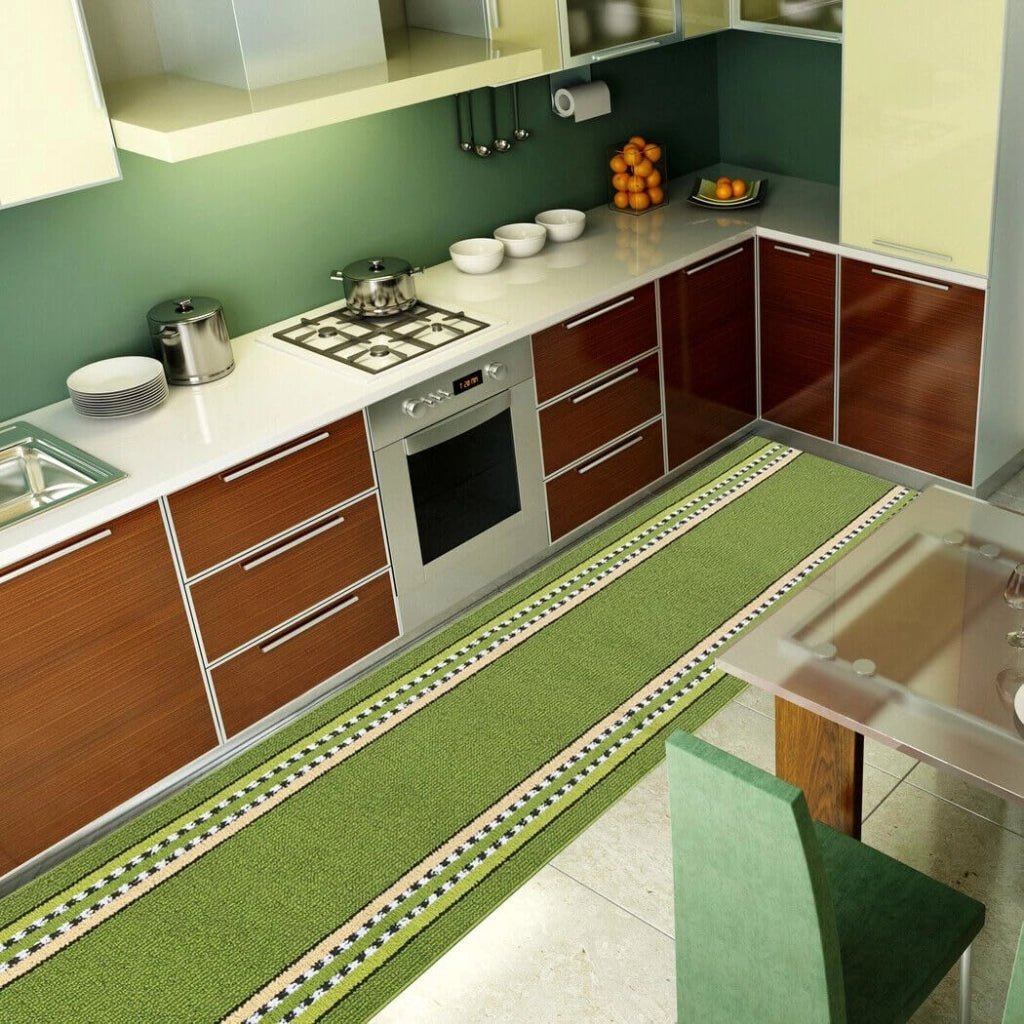 Tappeto Cucina 57x230 cm Antiscivolo Made in Italy Passatoia Corsia Bordata Ingresso Lavabile Verde
