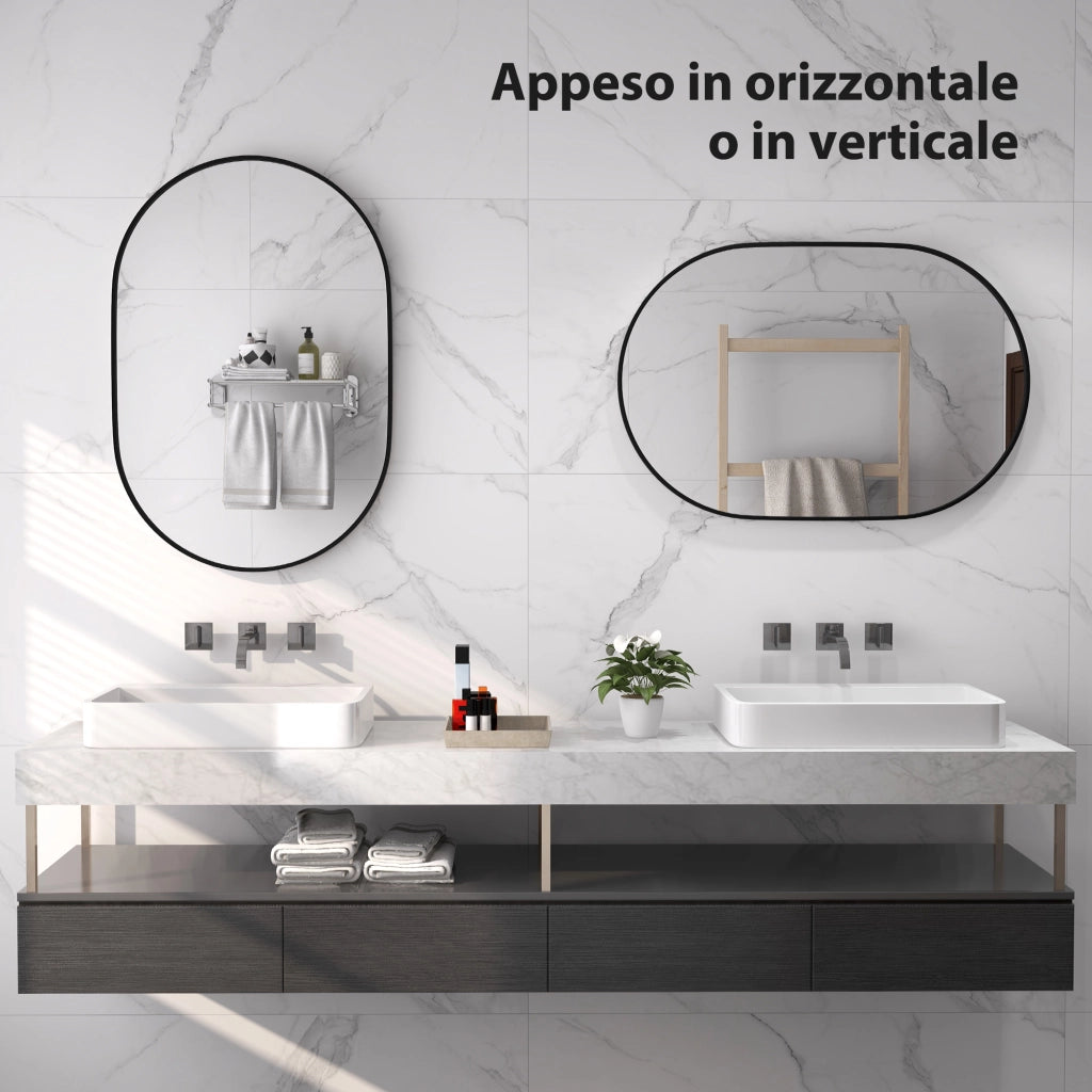 Specchio Ovale da Bagno ¨C Xylo ¨C Cornice Alluminio Nero 60x90cm