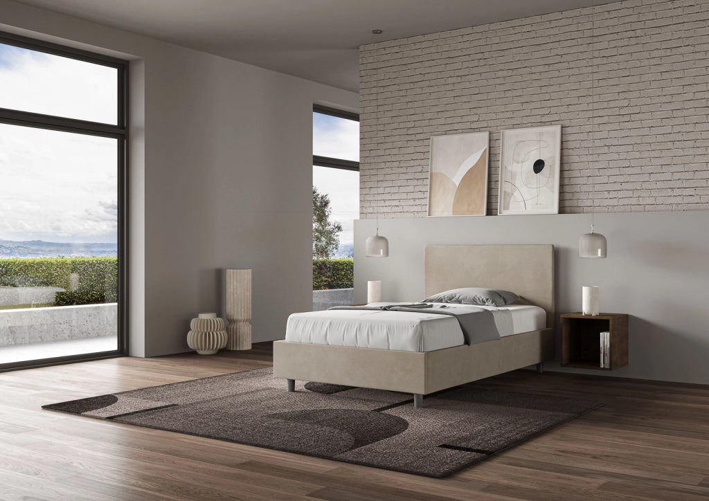 BS COM Letto una piazza e mezza contenitore imbottito 120x200 microfibra sabbia