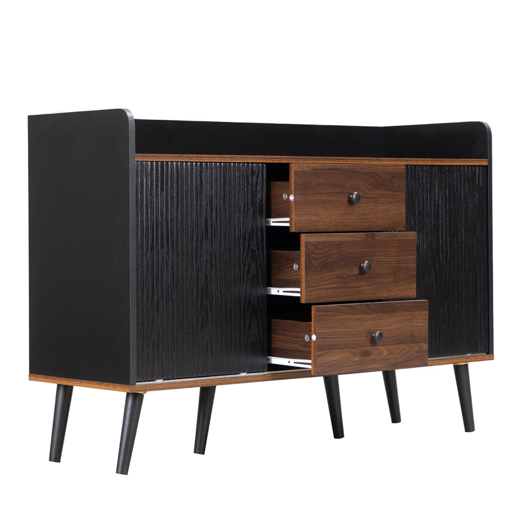 OKWISH Credenza con 2 Ante Scorrevoli e 3 Cassetti, Ripiani Regolabili, per Soggiorno o Ingresso, Nero 117,5×40×80 cm