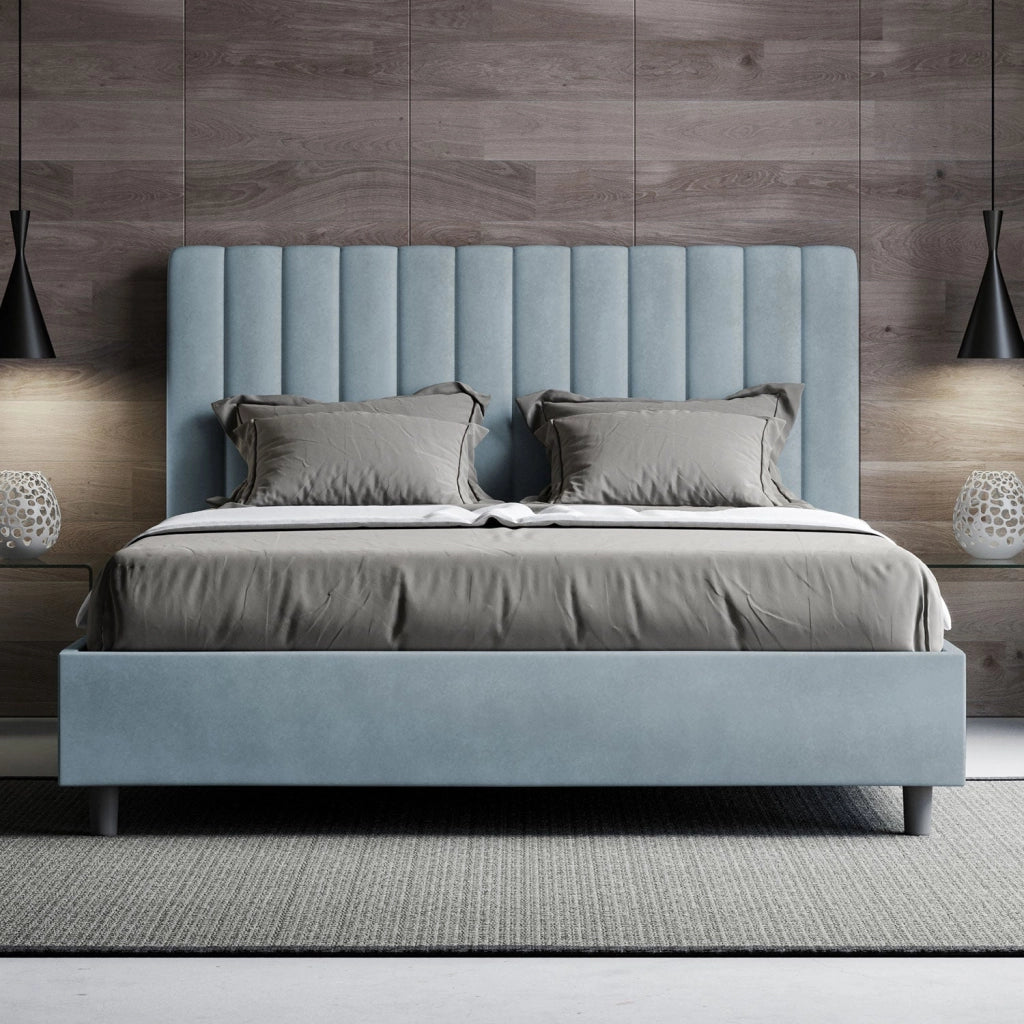 ityhome Letto matrimoniale king size con rete imbottito 170x200 microfibra azzurro Agueda