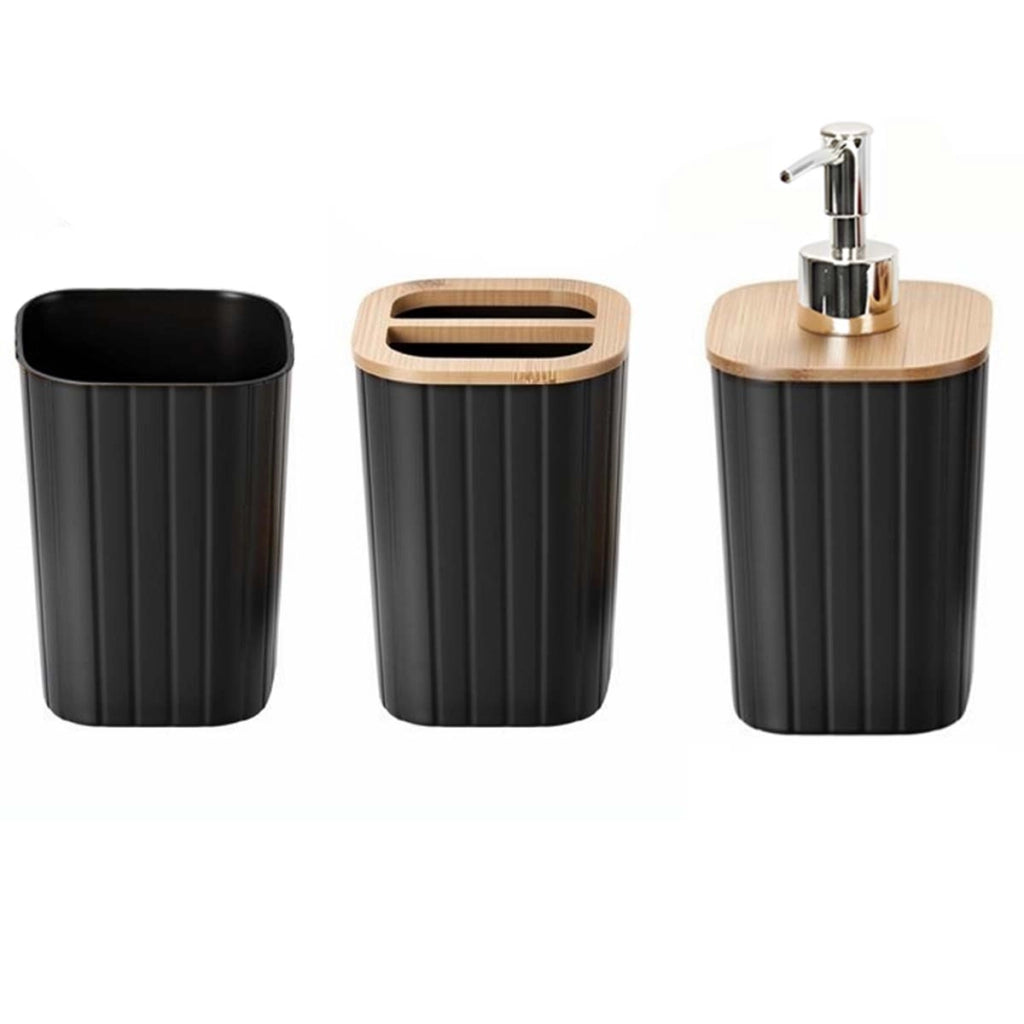 Set di accessori da bagno 5 pezzi Portaspazzolino e bicchiere Nero Avizar