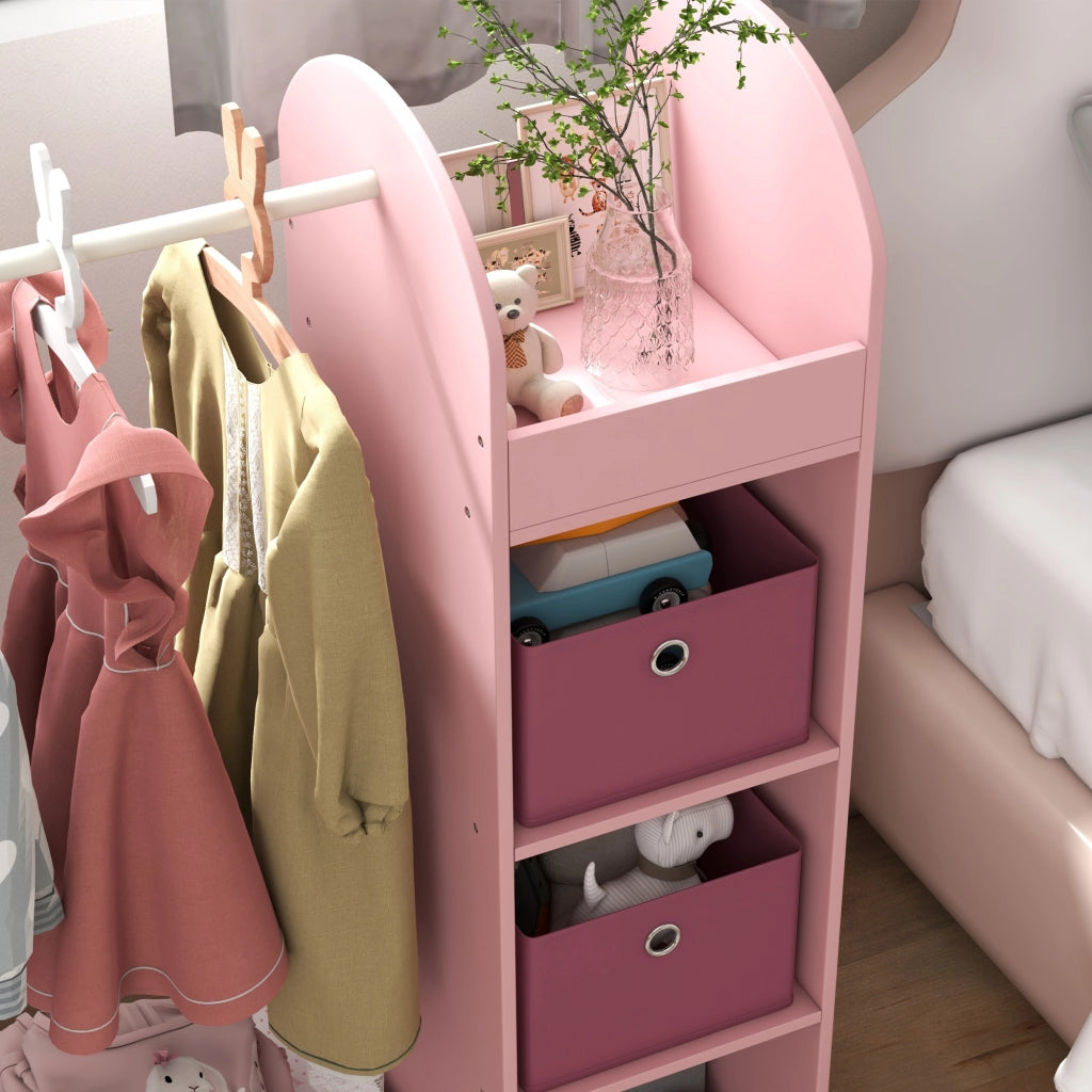 Armadio Bambini con Appendiabiti, Ripiani e Specchio ¨C Minimal ¨C Legno, Rosa