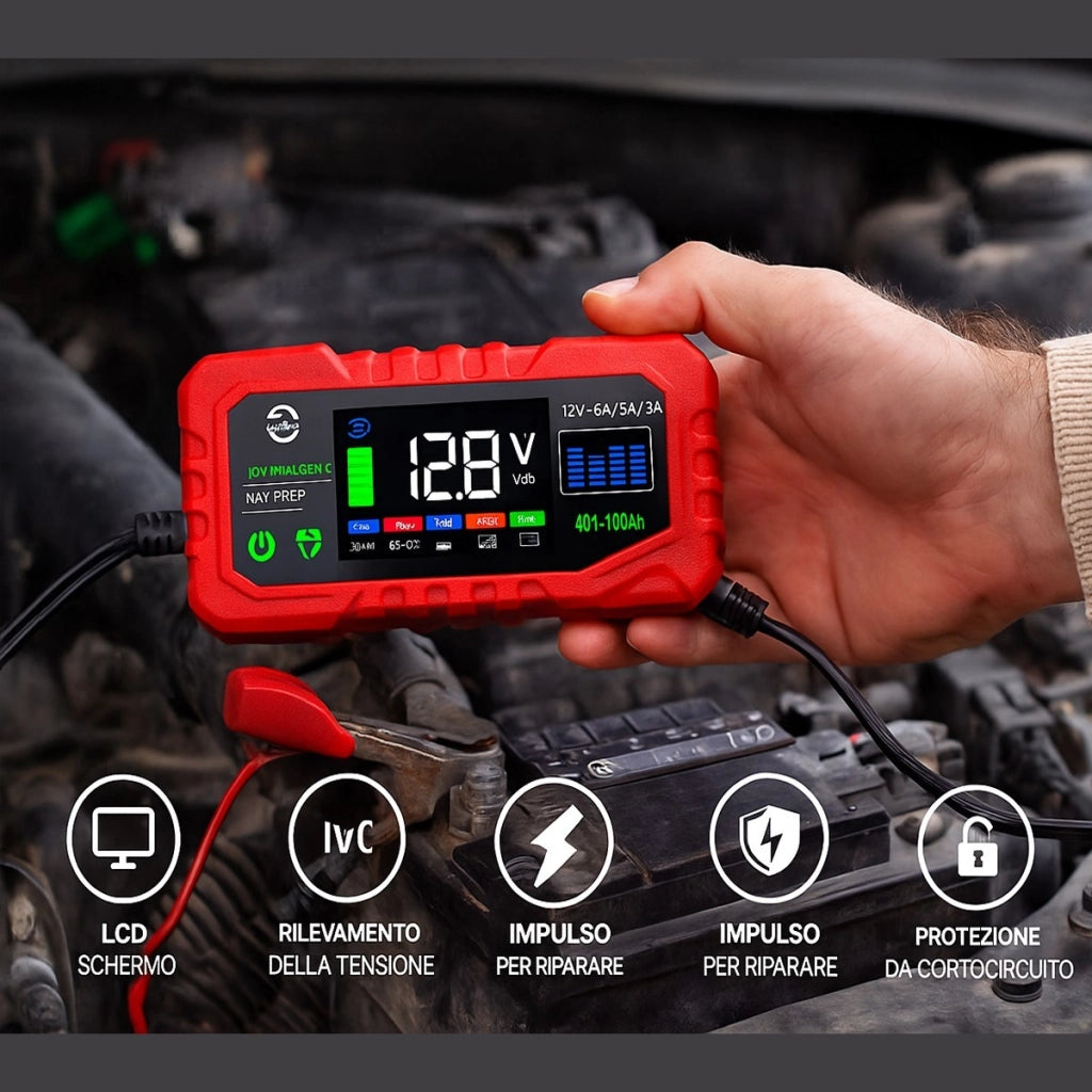 CARICABATTERIE INTELLIGENTE 12V 6A 5A 3A LCD AUTO MOTO RIPARA BATTERIE