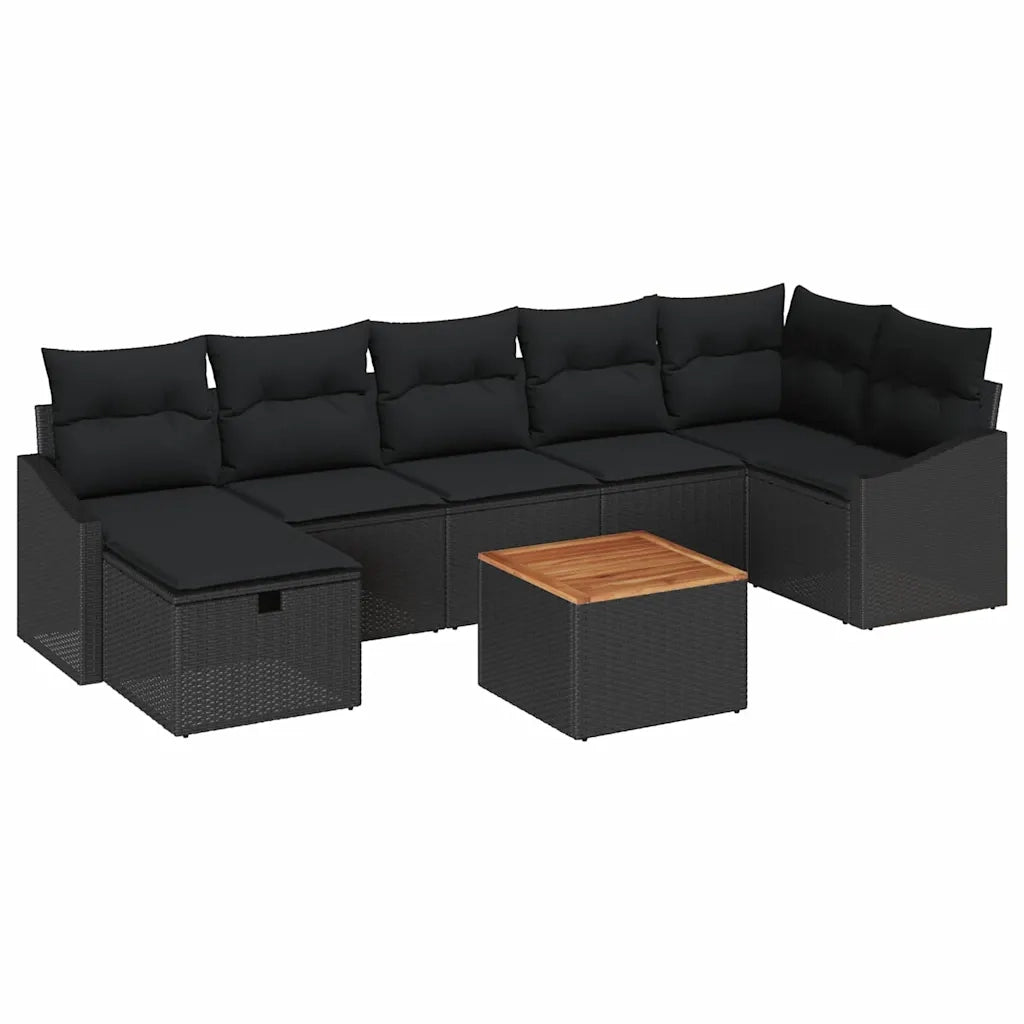 Set Divano da Giardino con cuscino 8 pcs Nero polyrattan
