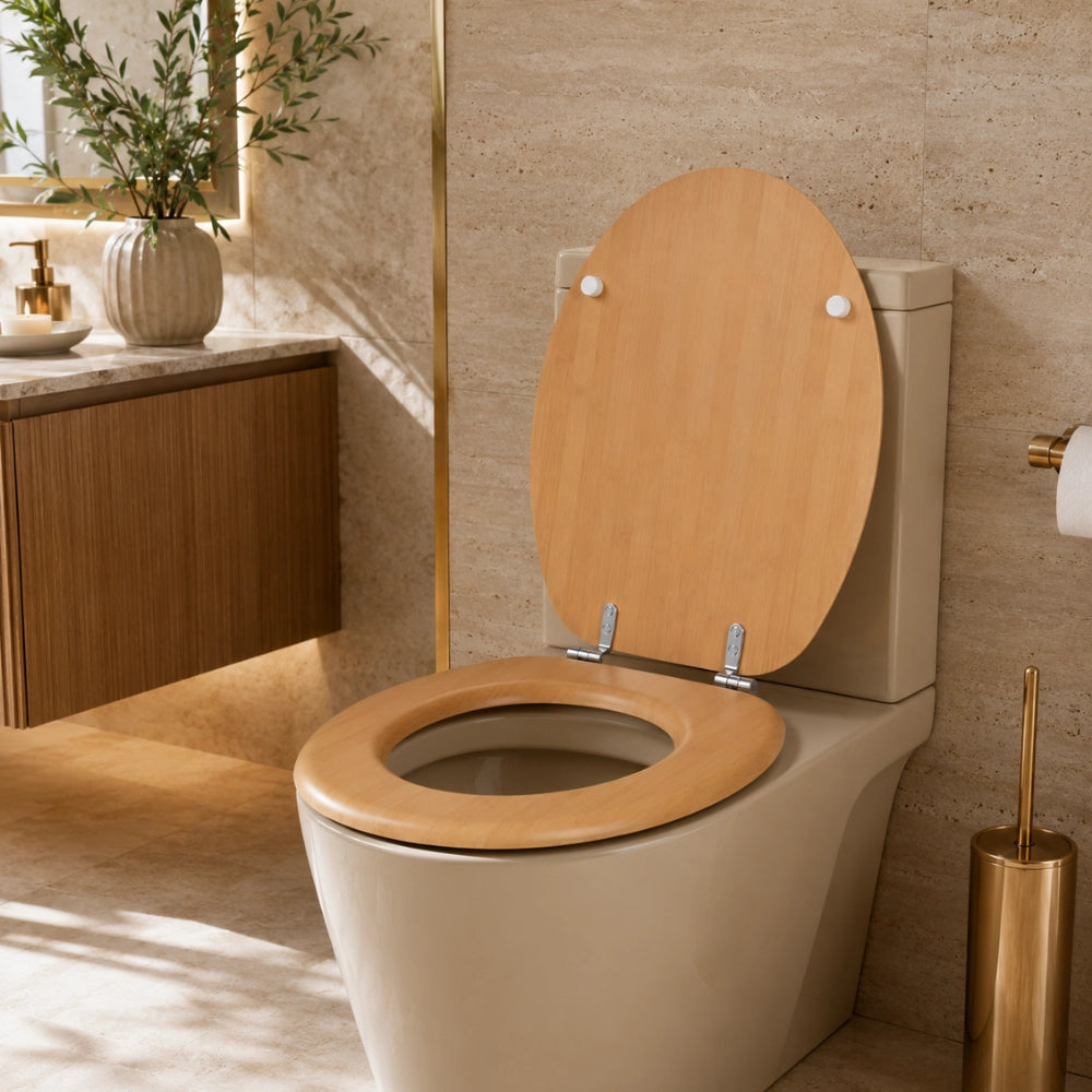 Sedile wc effetto bamboo in mdf con cerniere incluse 44x38 cm