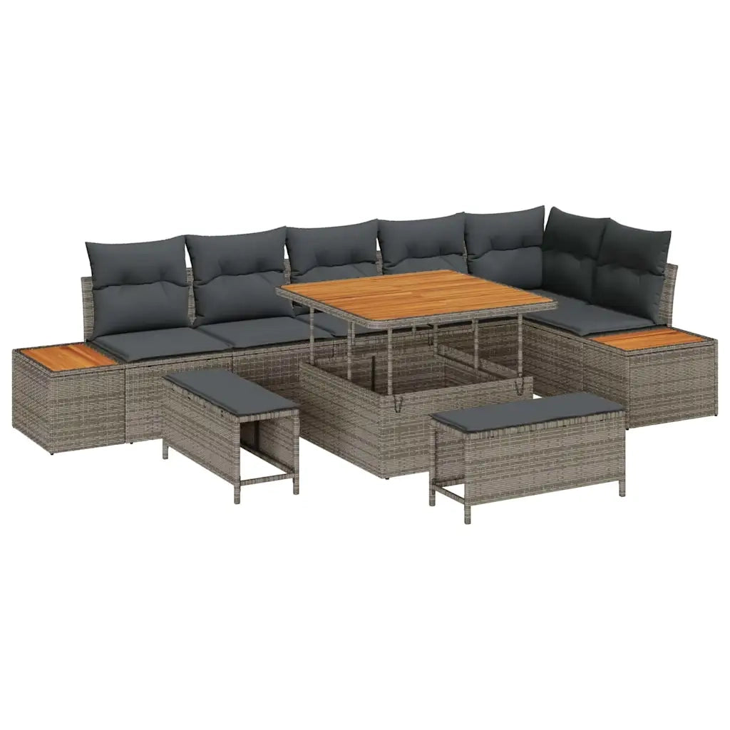 Set Divano da Giardino 9 pcs Grigio polyrattan