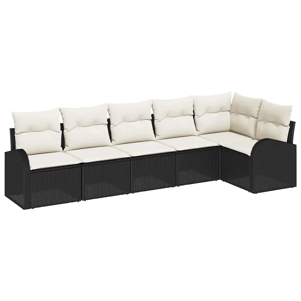 Set Divano da Giardino 6 pcs Nero e Bianco polyrattan
