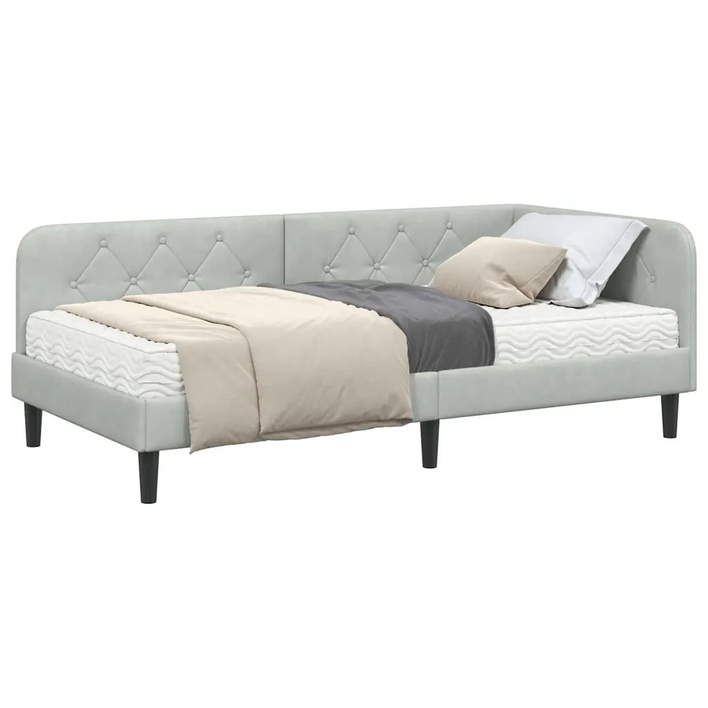Cornice del letto ad angolo Grigio chiaro 90 x 200 cm Velluto