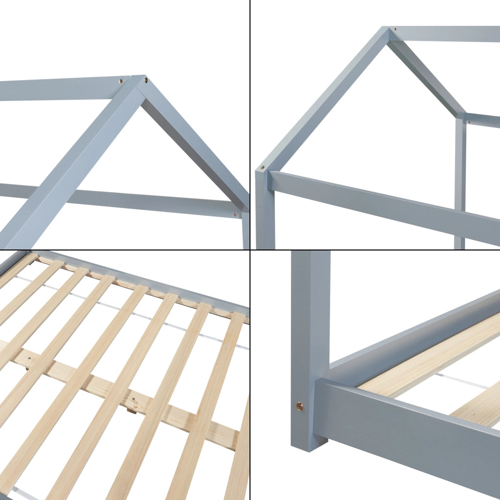 Letto per Cameretta Cerro a Forma di Casetta 120 x 200 cm Grigio [en.casa]