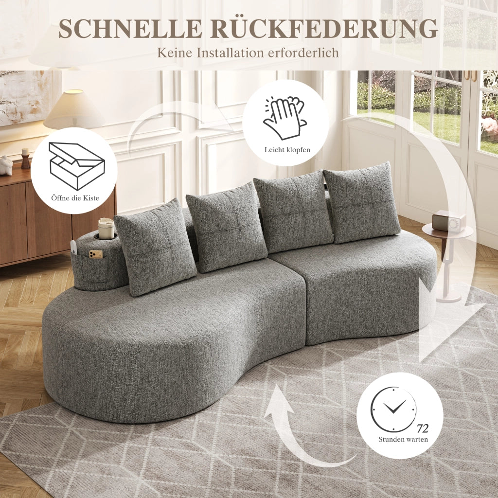 DIVANO 240x109x60 cm in lino grigio chiaro con 4 cuscini
