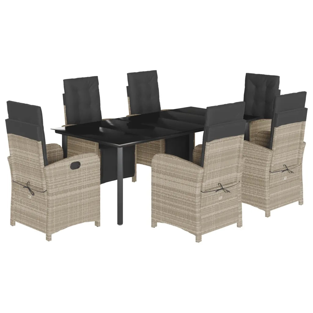 Set da Pranzo da Giardino 7 pz Cuscini Polyrattan Grigio Chiaro
