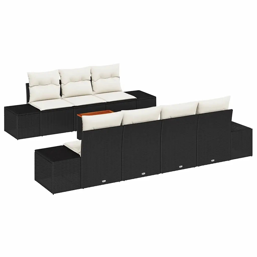 Set Divano da Giardino con cuscino 8 pcs Nero polyrattan 3347915