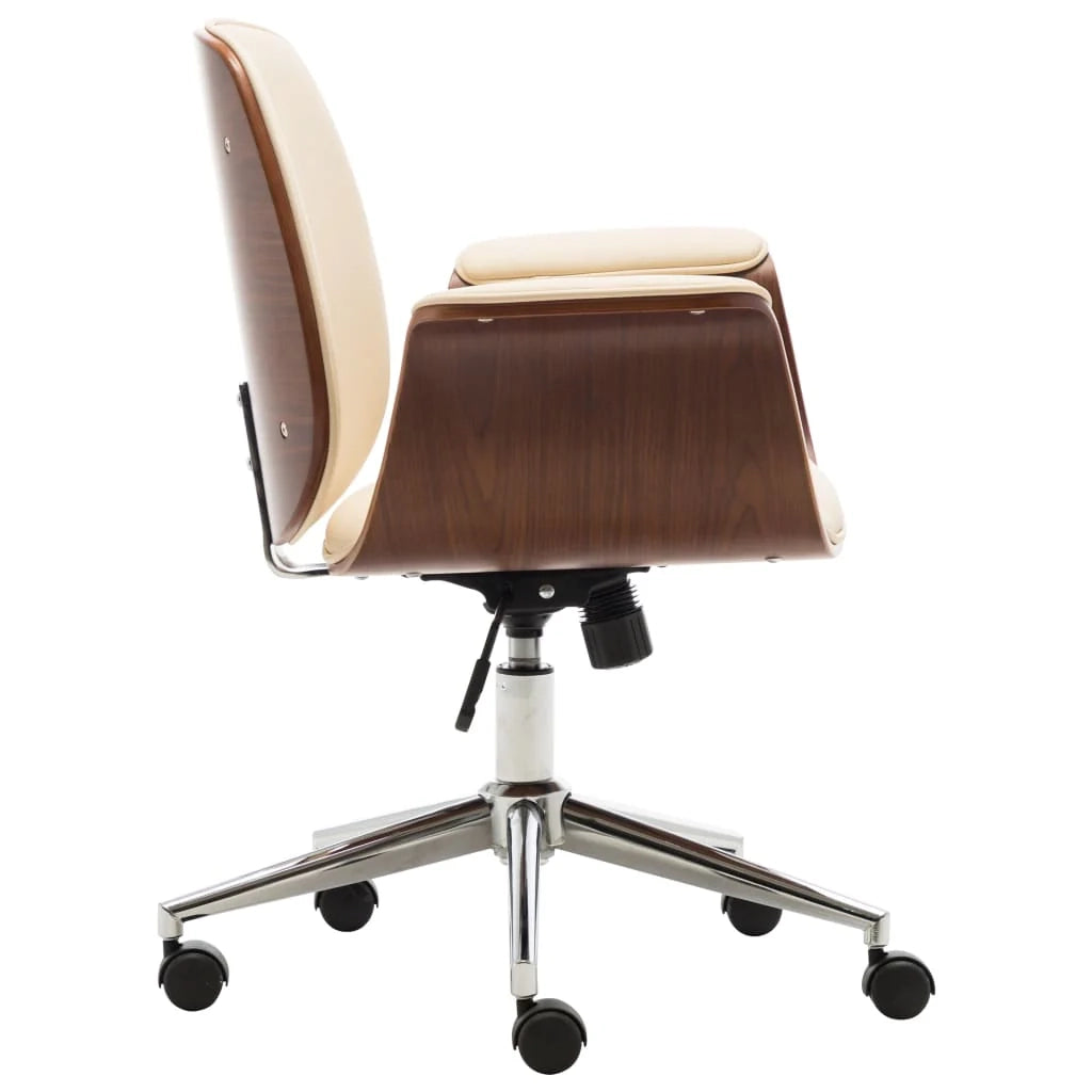 Sedia da ufficio sedia da computer sedia da studio legno curvato e similpelle color crema 02_0023998