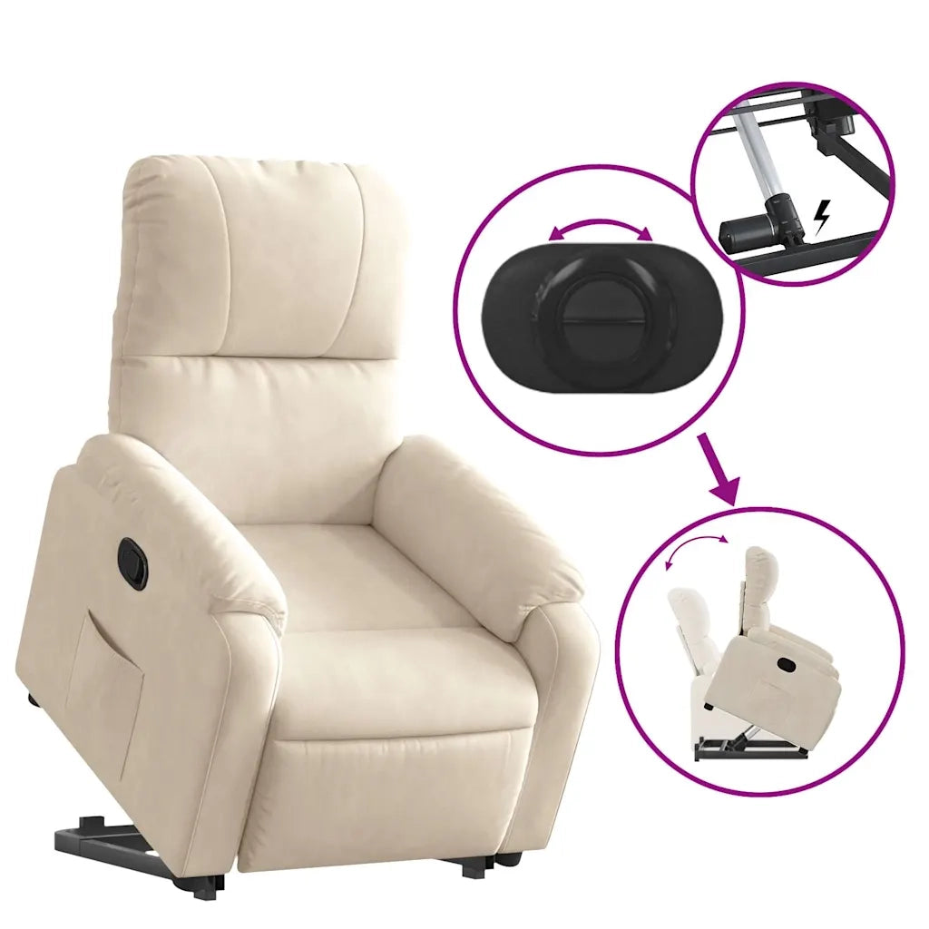 Poltrona Alzapersona Reclinabile Beige in Tessuto Microfibra