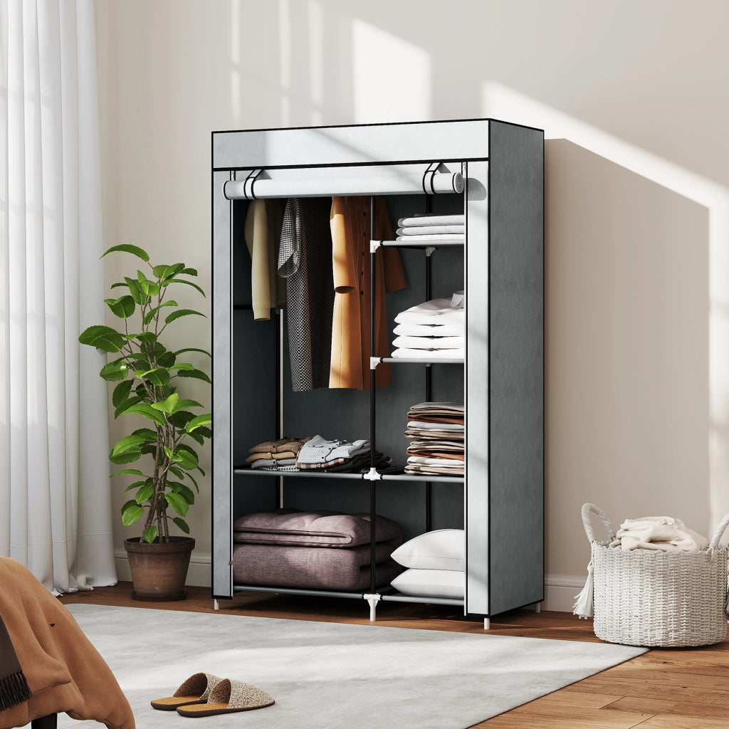 Armadio Portatile Pieghevole con Ripiani e Appendiabiti ¨C Minimal ¨C 103x43x162,5 Grigio