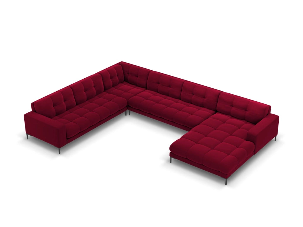 Cosmopolitan Design - Divano panoramico sinistro "Bali" 7 posti in velluto rosso 